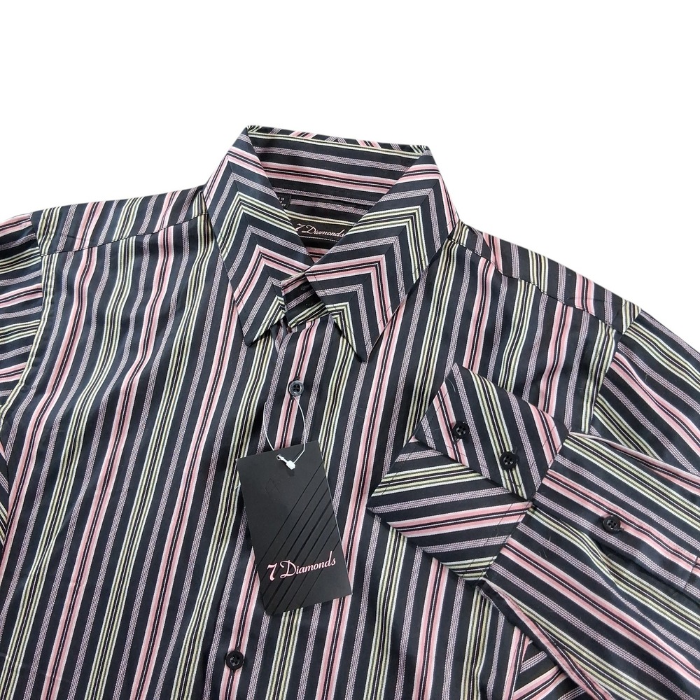 7 Diamonds Button Down Shirt Mens Medium Multicolor Striped California NWT